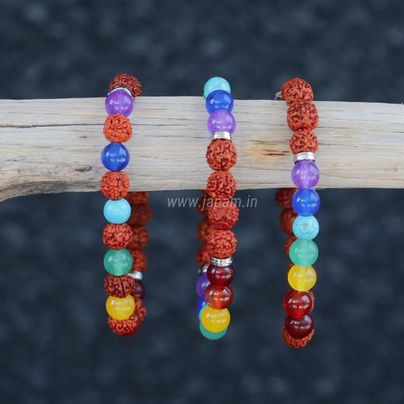 7 Chakra x Rudraksha Bands - Free Size Bracelet - Image 3