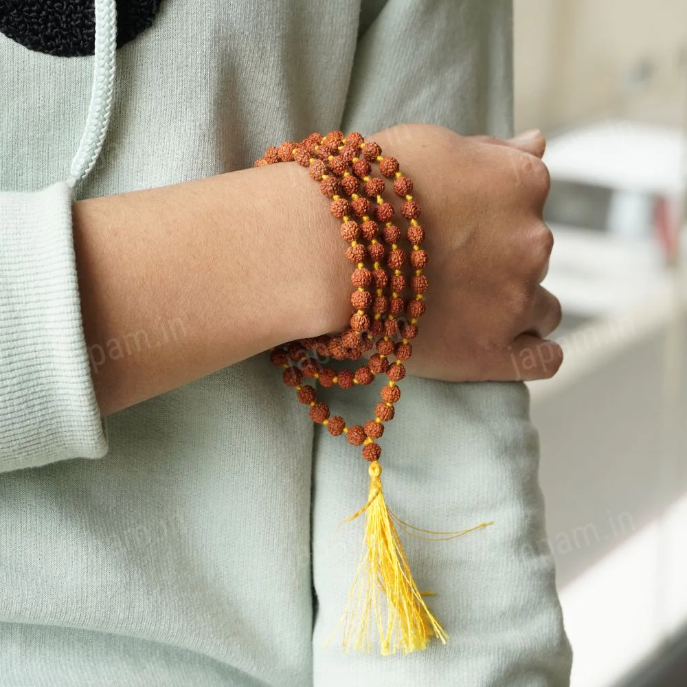 Brown Nanhe Rudraksha 108+1  Beads Mala for Kids - Image 3