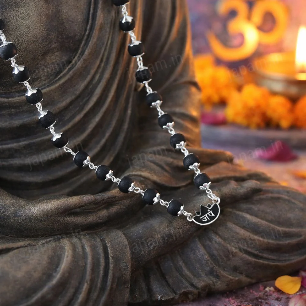 Silver Plated Eternal Karungali Mala - Natural Ebony Wood (Govt. Certified) - Image 3