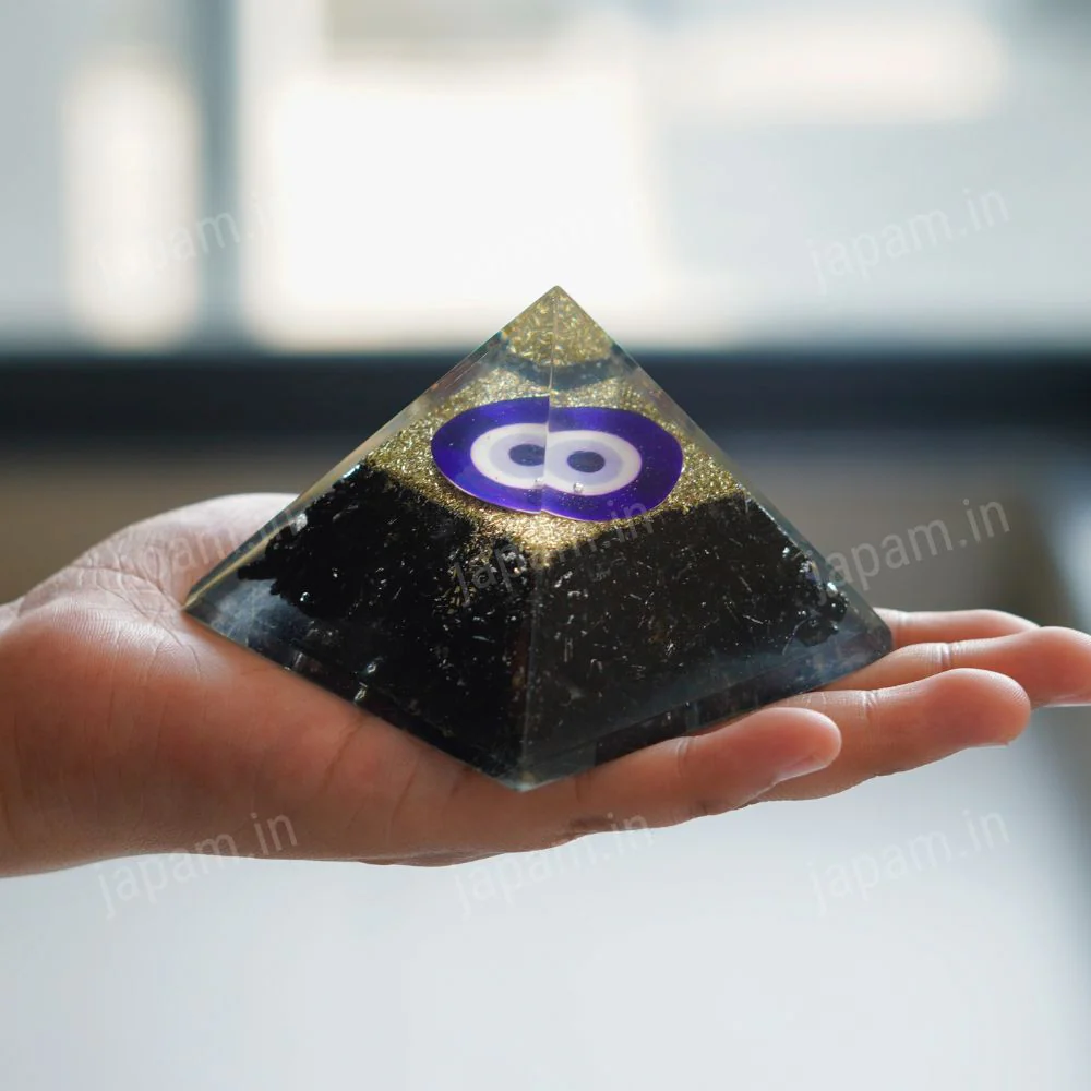Evil Eye Guardian Pyramid with Pyrite & Black Obsidian Stone - Image 2