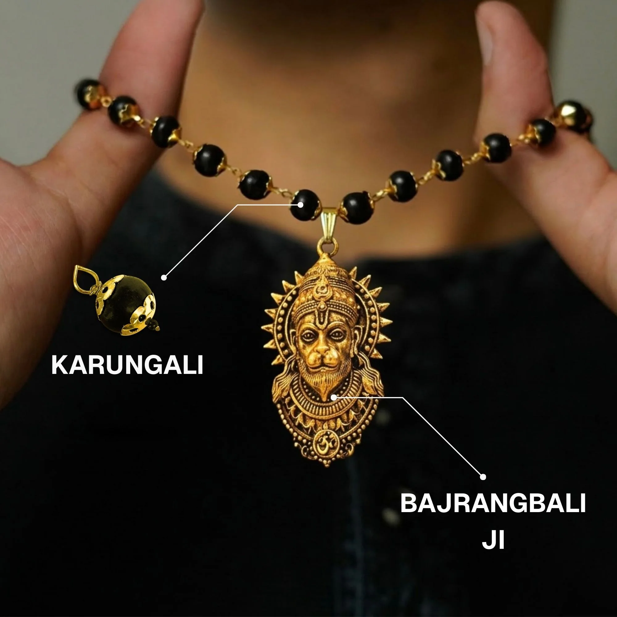 Gold Plated Bajrangbali Karungali Necklace - Image 2