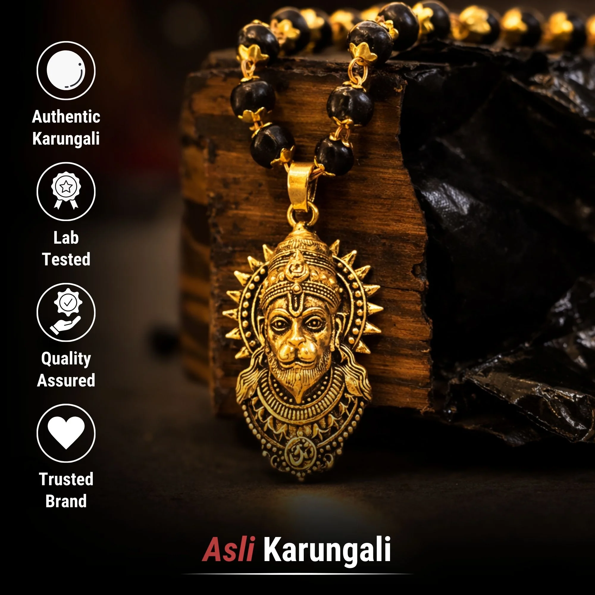Gold Plated Bajrangbali Karungali Necklace - Image 5