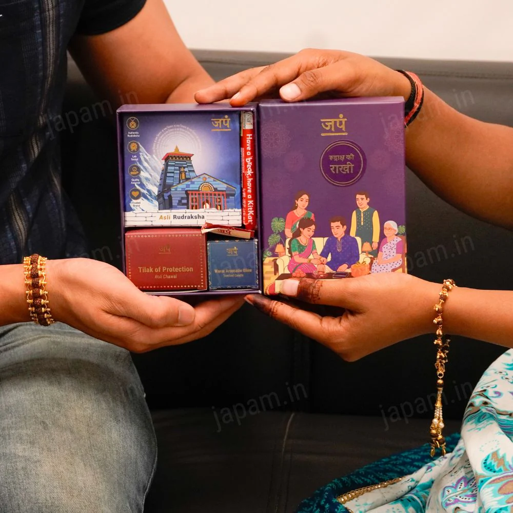 Gold Plated Bhaiya Bhabhi Rudraksha Ki Rakhi - Complete Rakhi Hamper - Image 2