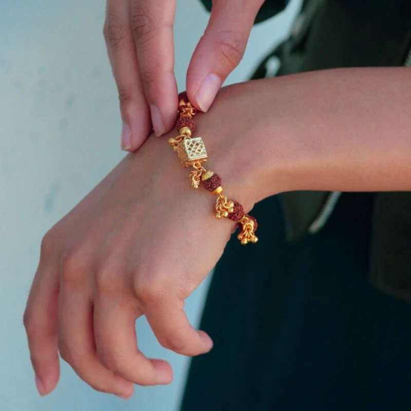 Gold Plated Cubio Rudraksha Bracelet For Women - Image 5