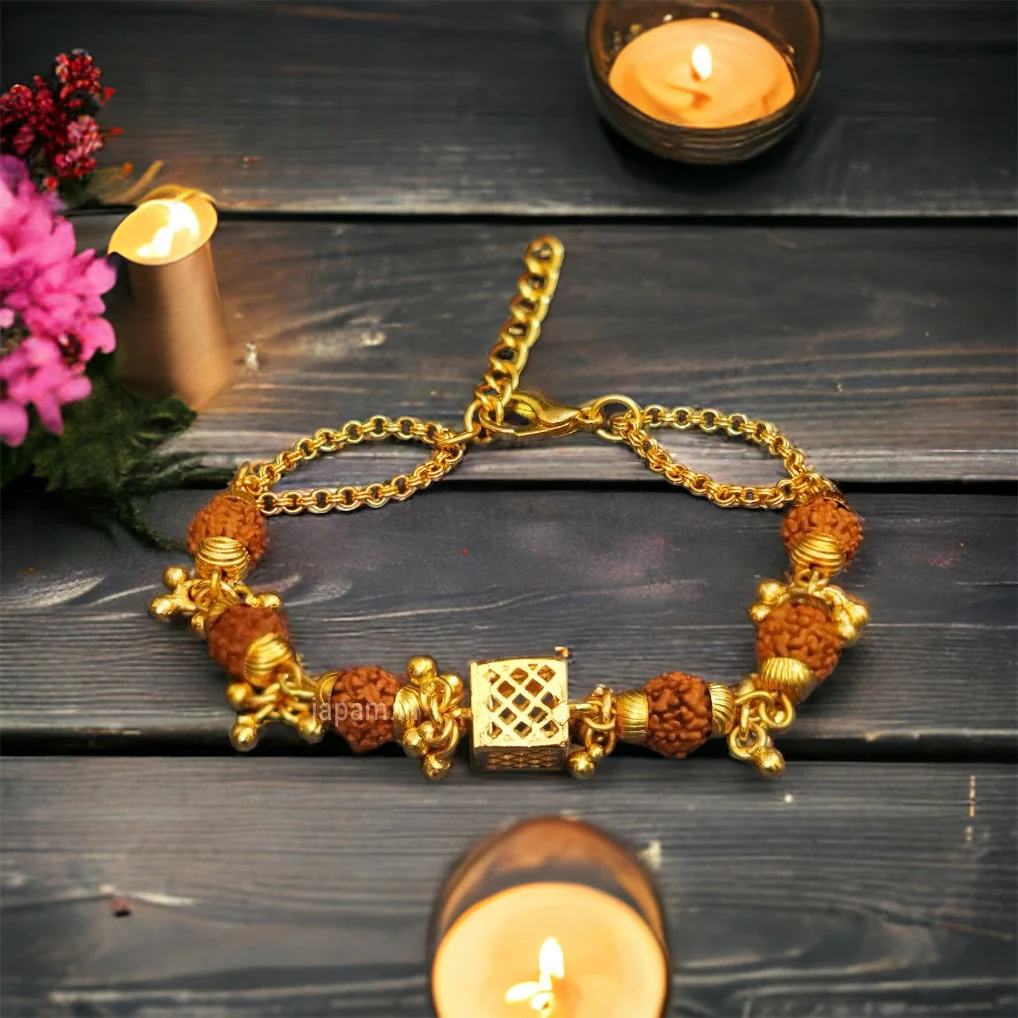 Gold Plated Cubio Rudraksha Bracelet For Women - Image 7