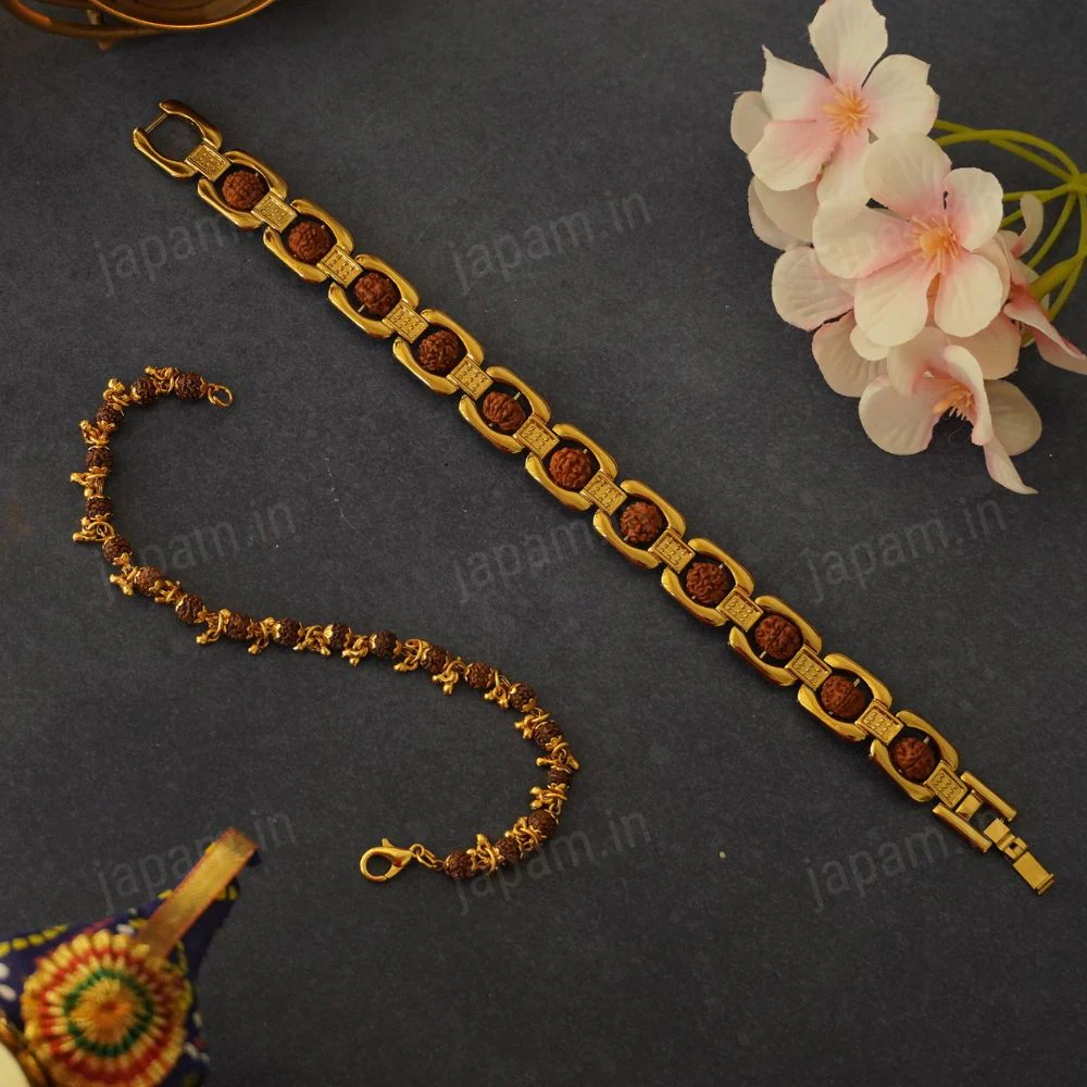 Gold Plated Essential+ Elemental Rudraksha Bracelet Combo - Image 2
