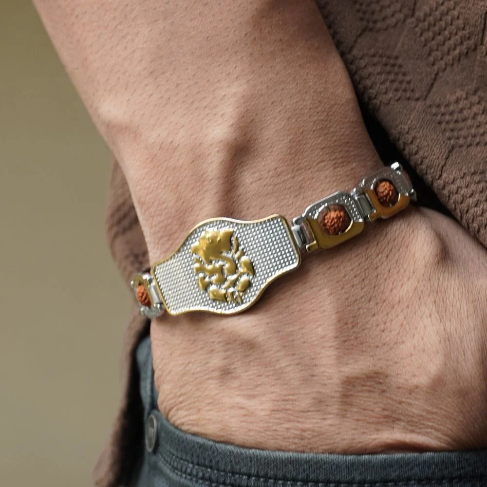 Gold Plated Ganesh Ji Duotone Rudraksha Bracelet - Image 2