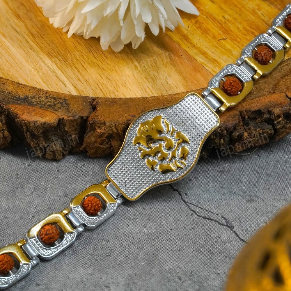 Gold Plated Ganesh Ji Duotone Rudraksha Bracelet - Image 3