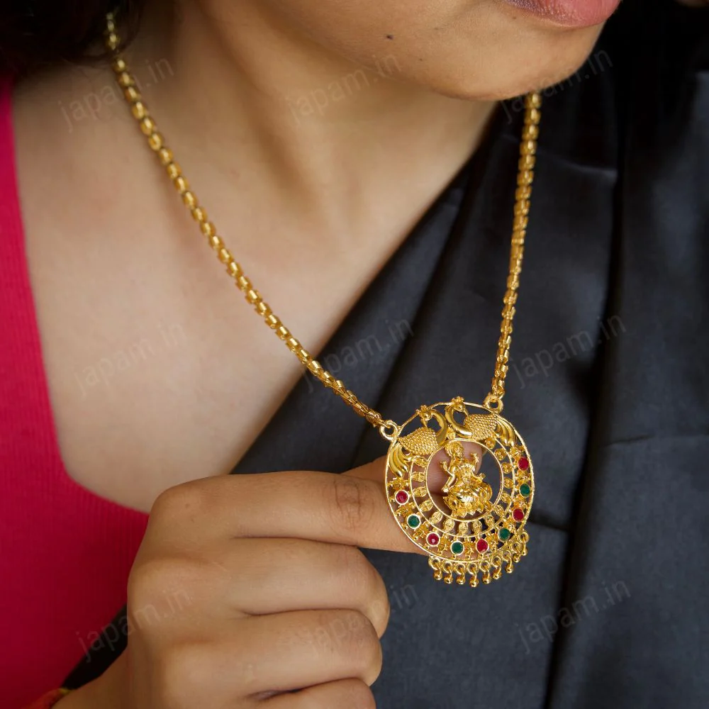 Gold Plated Lakshmi Ji Peacock Necklace - Image 2