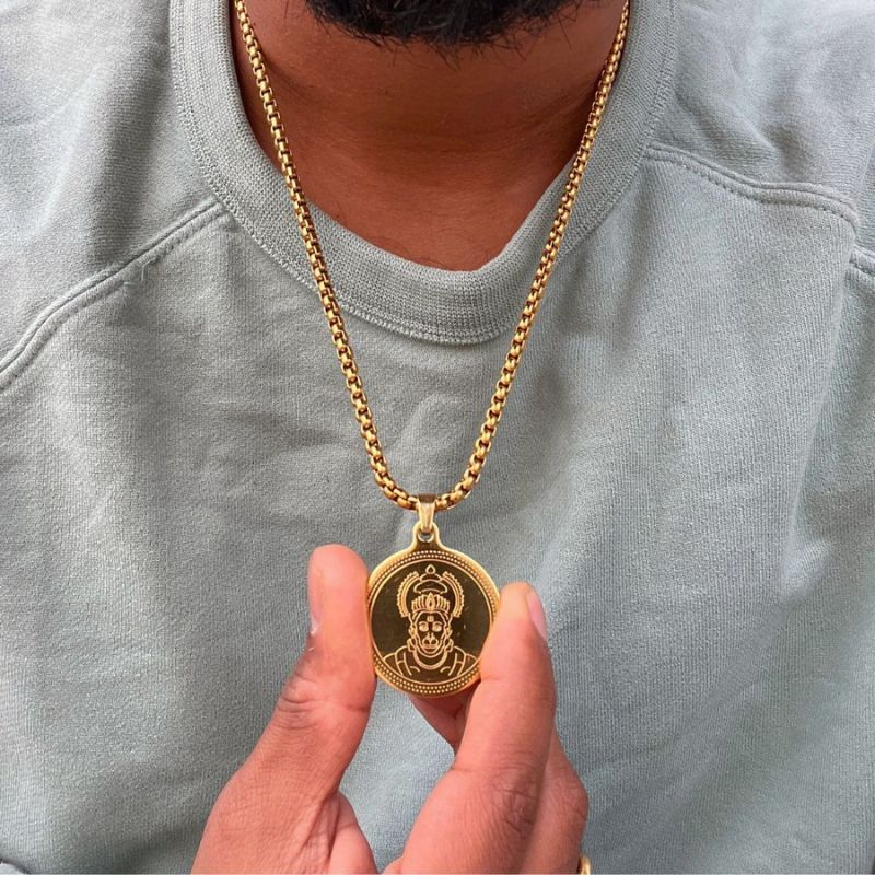 24K Gold Plated Hanuman Ji Coin Necklace - Image 3