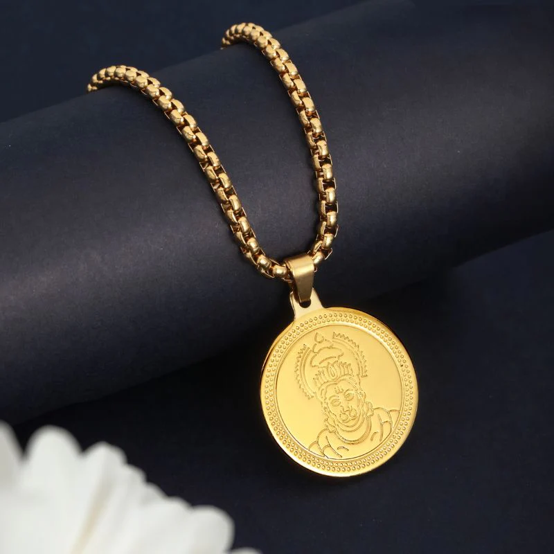 24K Gold Plated Hanuman Ji Coin Necklace - Image 4