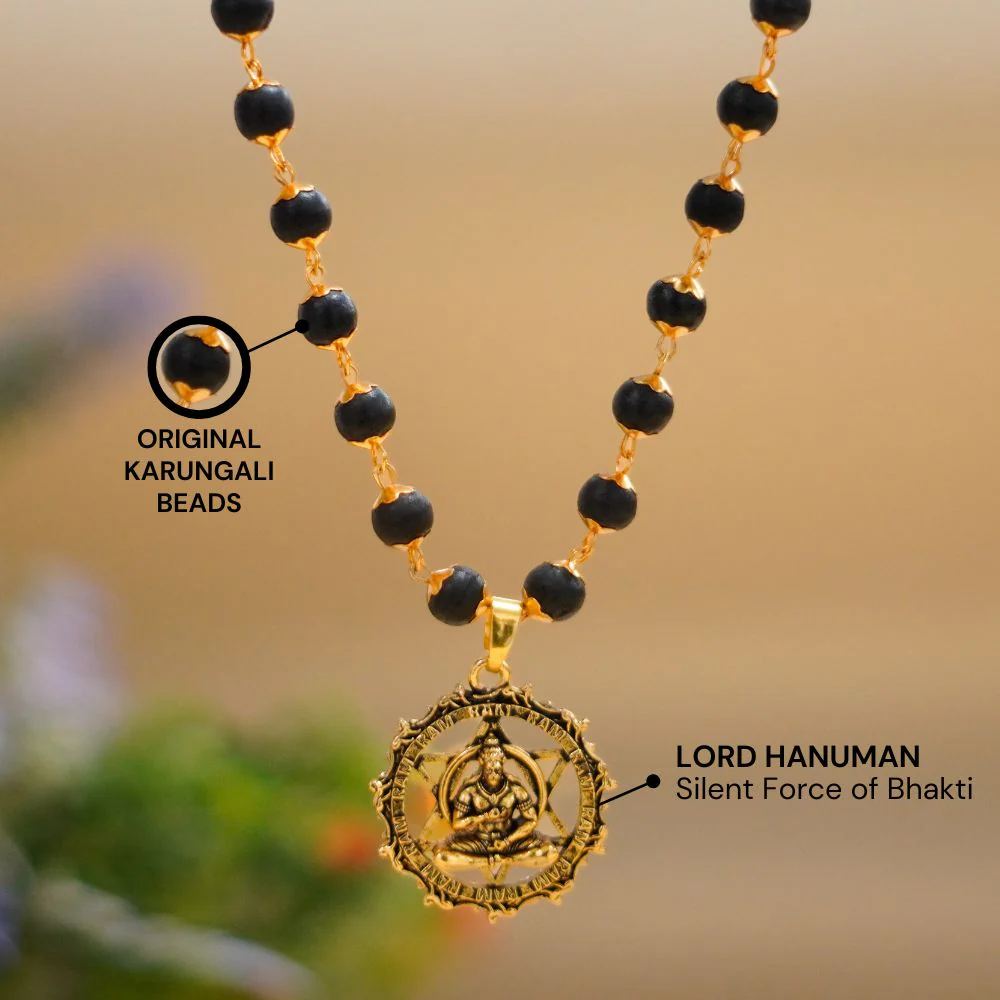 Gold Plated Karungali Necklace with Hanuman Pendant - Image 2