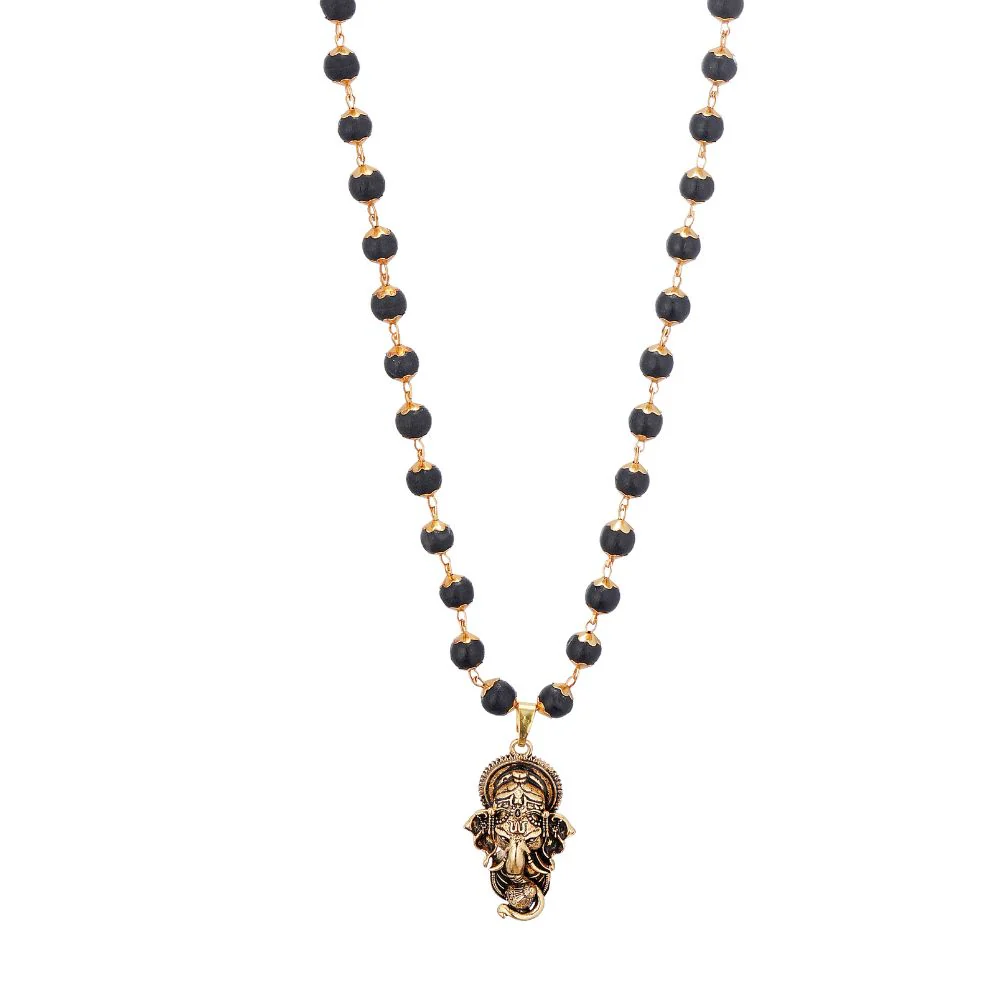 Gold Plated Karungali Necklace with Lord Ganesha Pendant - Image 3