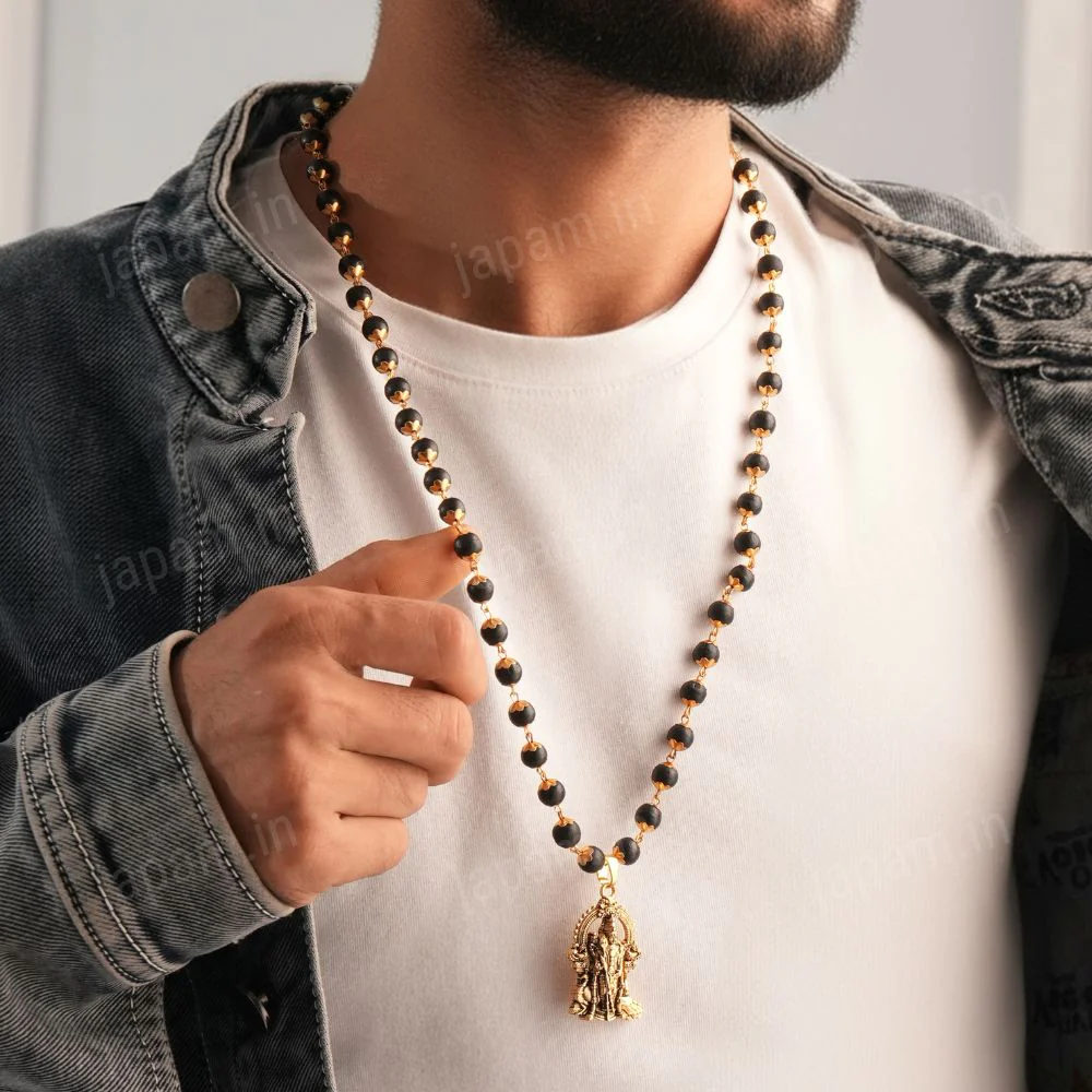 Gold Plated Karungali Necklace with Murugan Pendant - Image 2