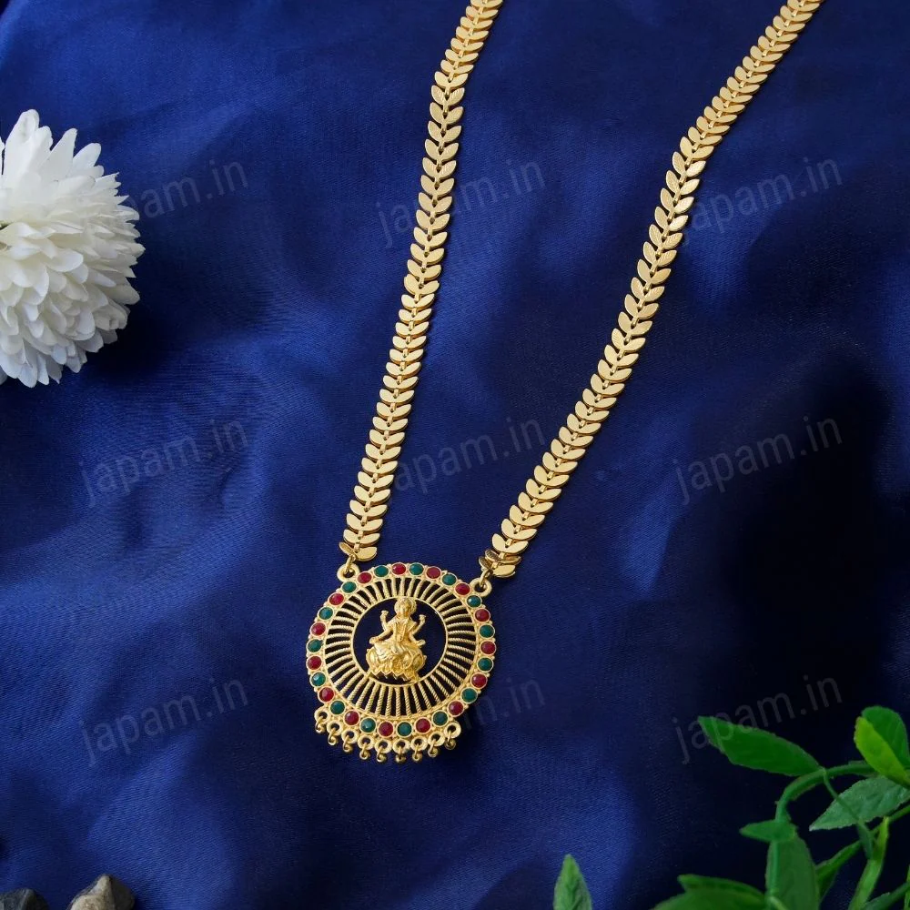 Gold Plated Lakshmi Ji Leaf Necklace - Image 2