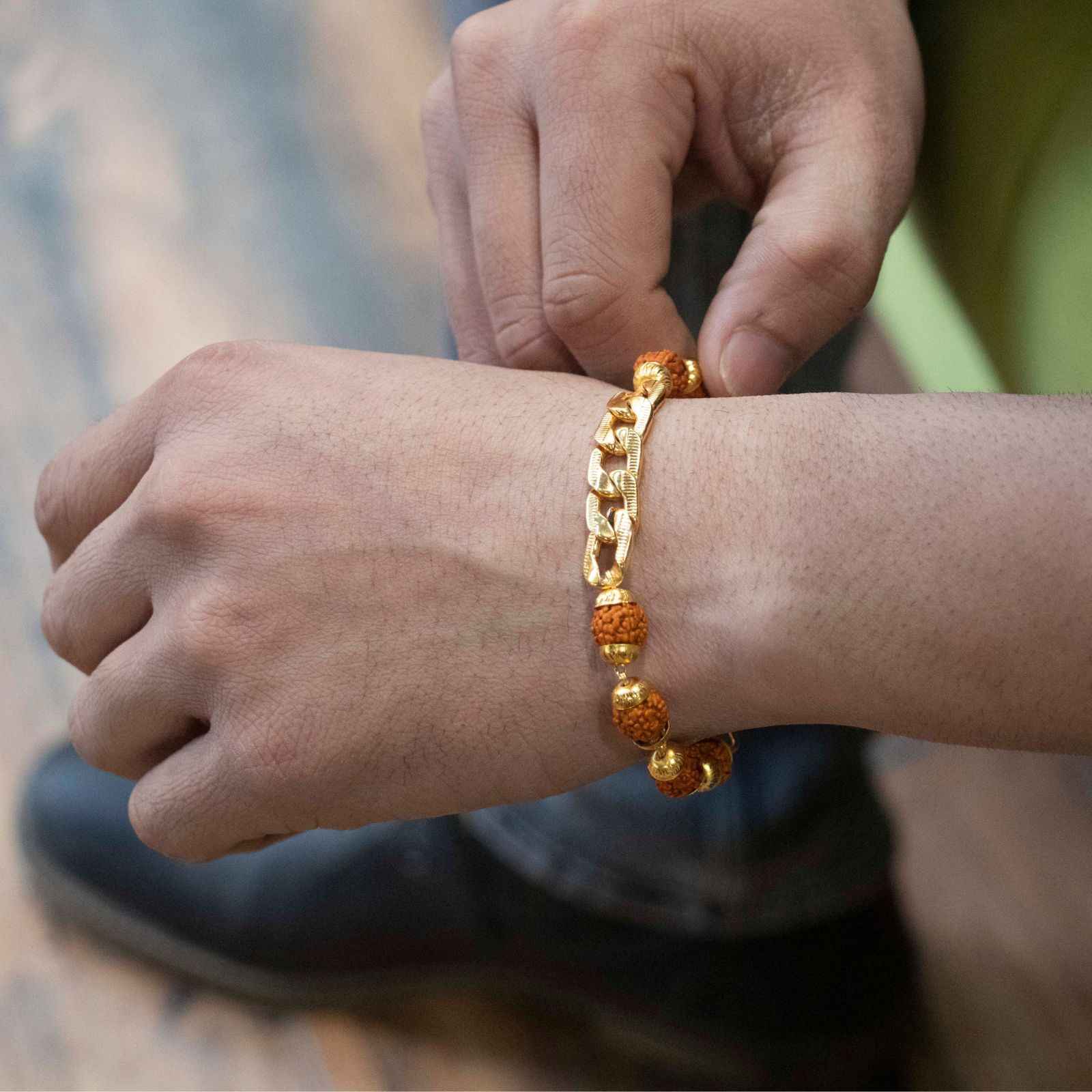 Gold Plated Links Rudraksha Bracelet For Men - Image 3