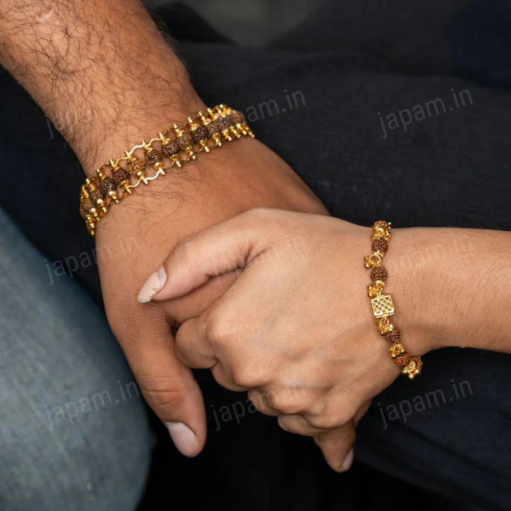 Gold Plated Modern + Cubio Rudraksha Bracelet Combo - Image 2