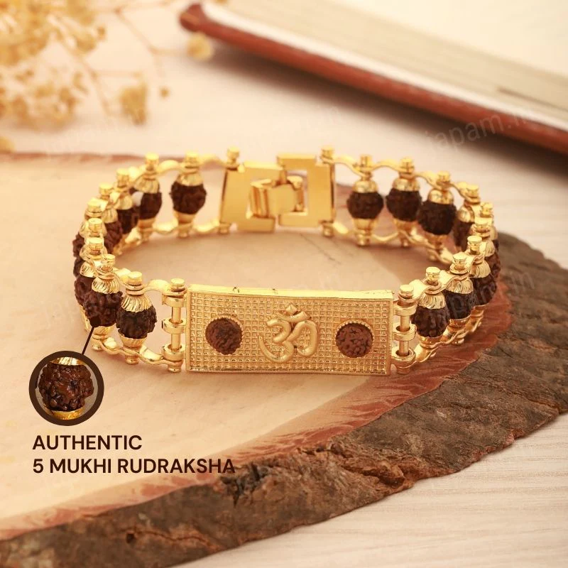 Gold Plated Modern Om Rudraksha Bracelet - Image 2