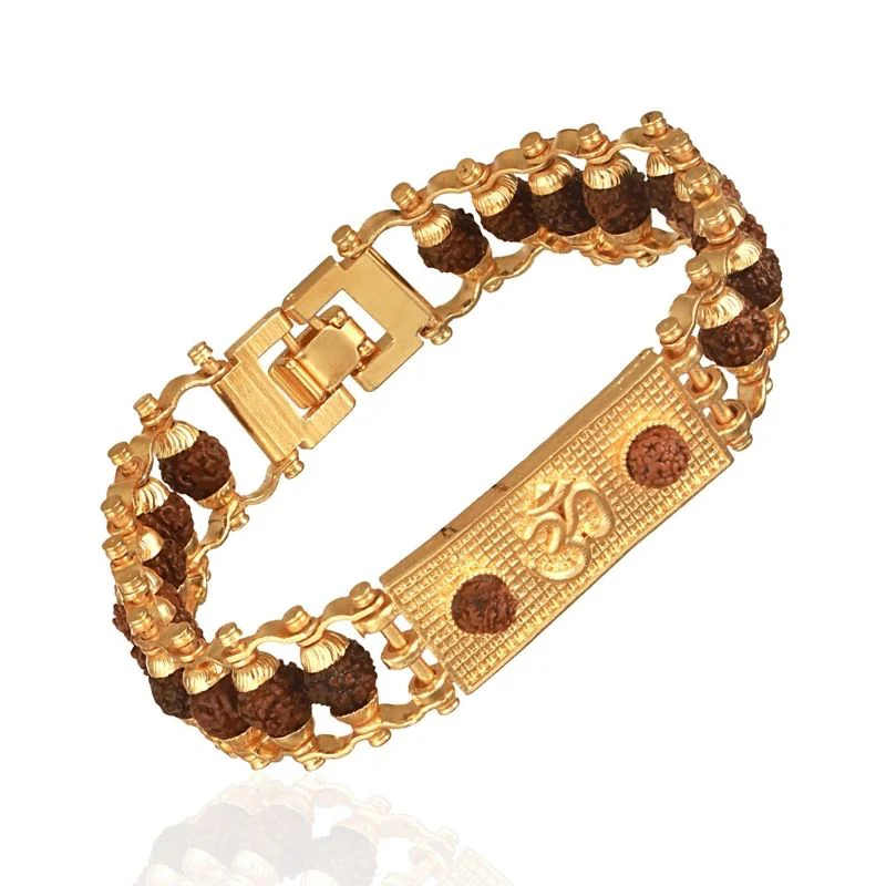 Gold Plated Modern Om Rudraksha Bracelet - Image 4