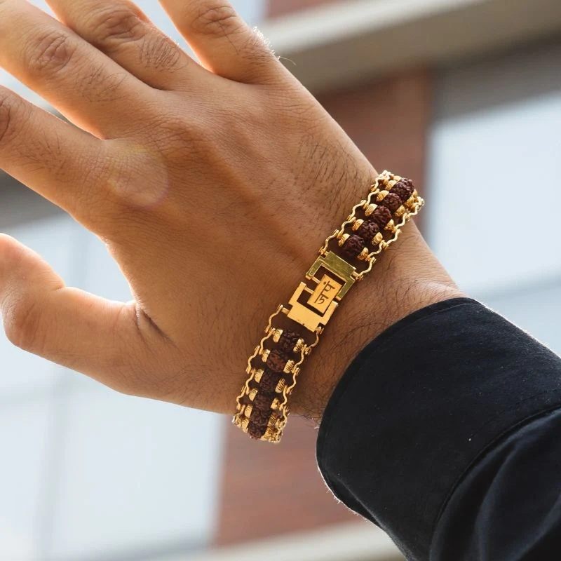 Gold Plated Modern Rudraksha Bracelet - Image 7
