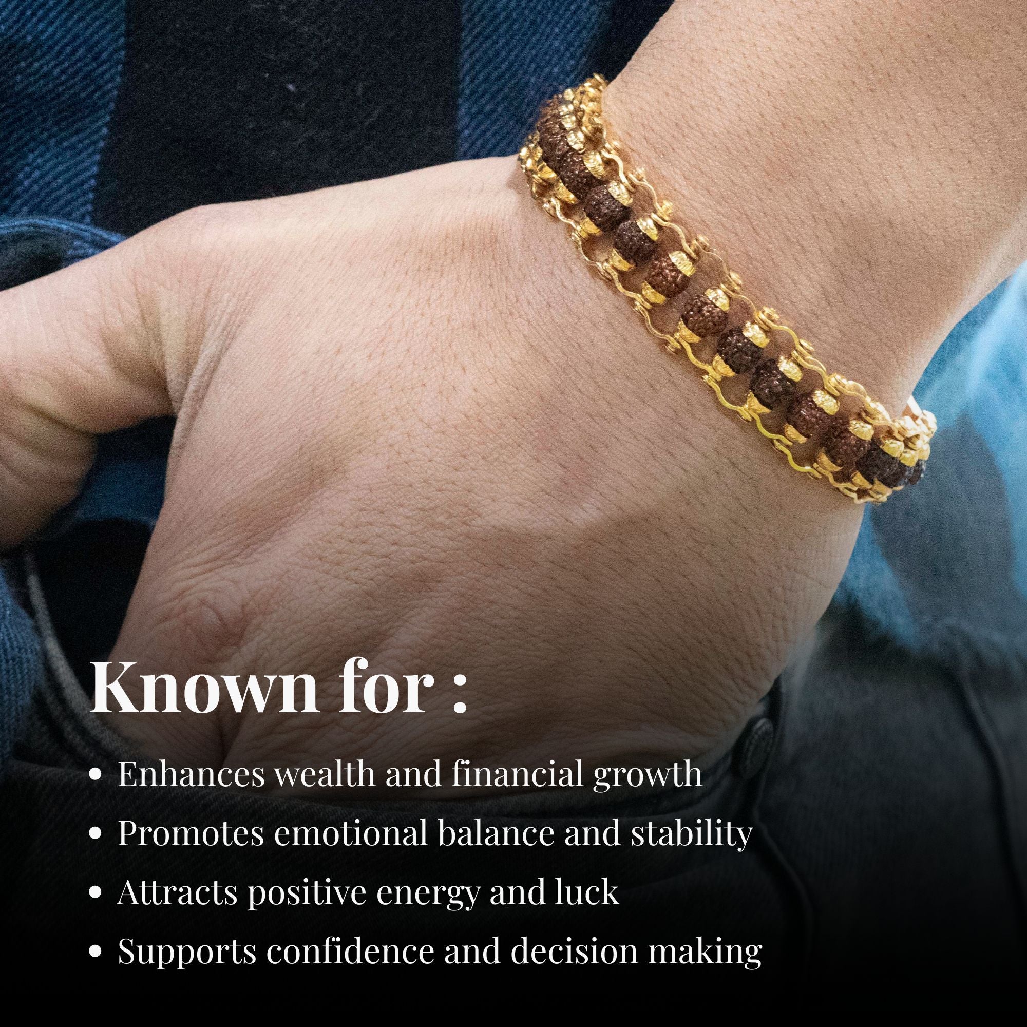 Gold Plated Modern Rudraksha Bracelet - Image 8