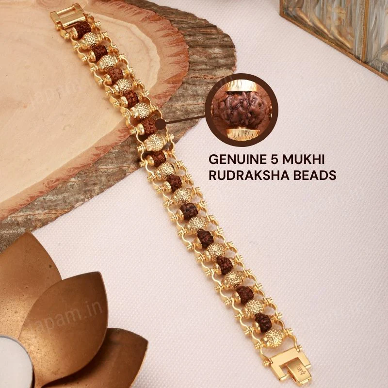 Gold Plated Golden Beads Modern Rudraksha Bracelet - Image 2
