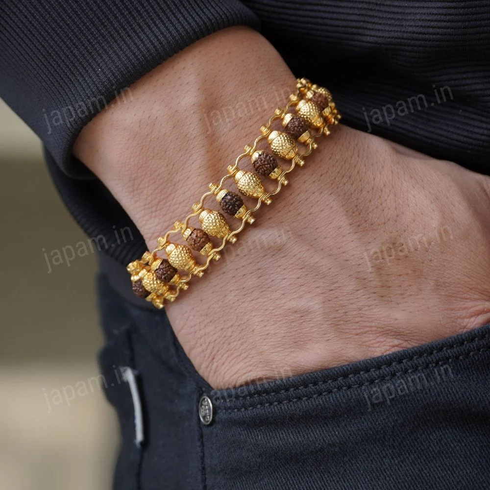 Gold Plated Golden Beads Modern Rudraksha Bracelet - Image 4