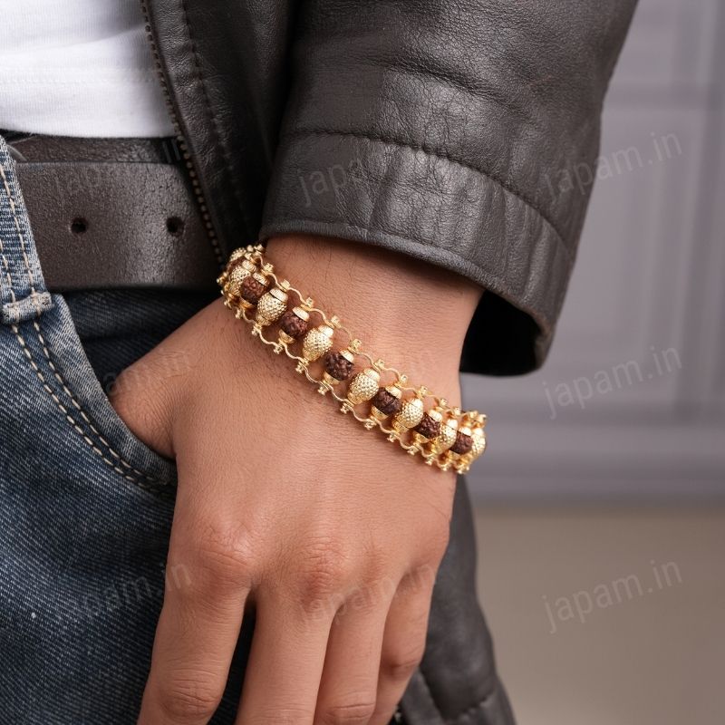 Gold Plated Golden Beads Modern Rudraksha Bracelet - Image 6