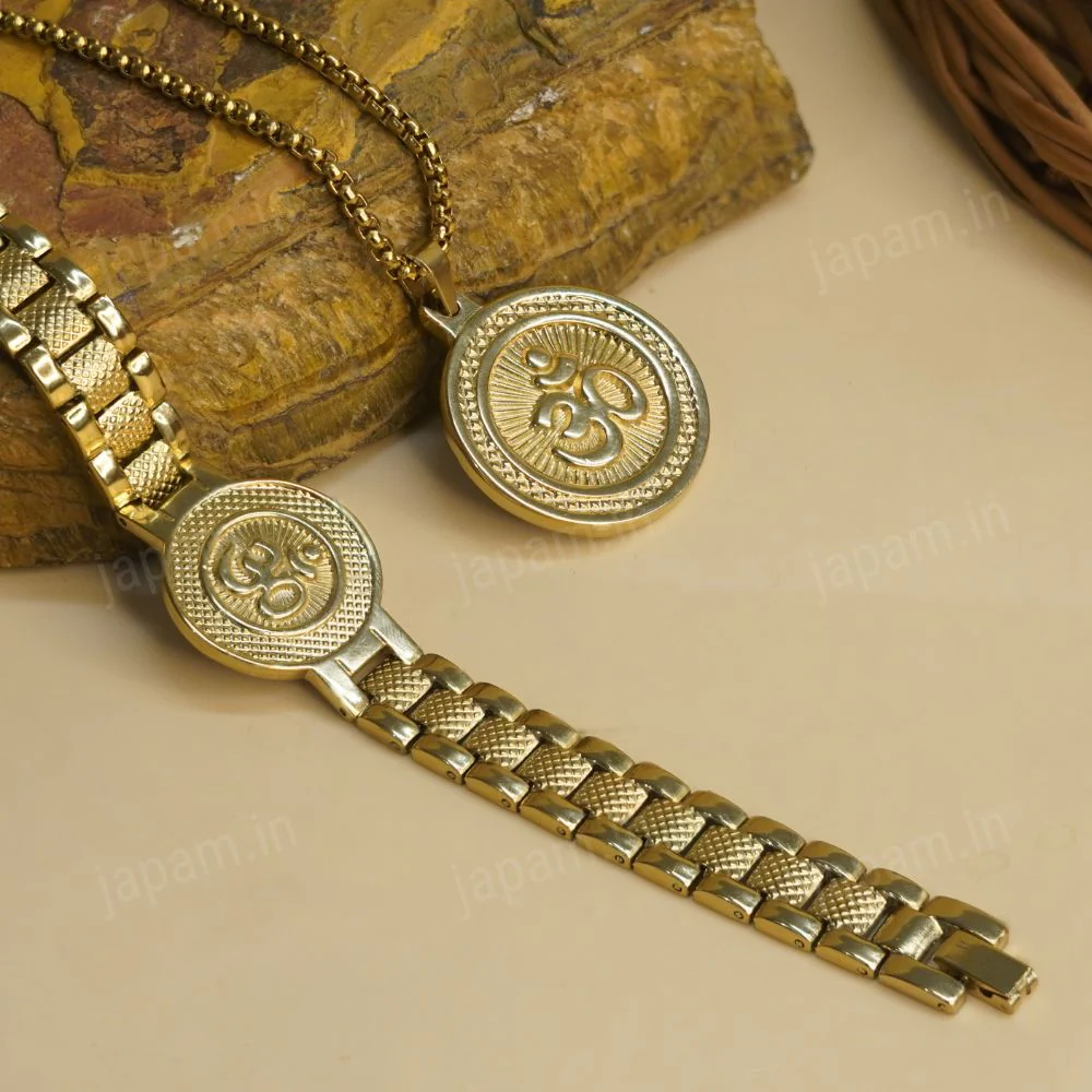 Gold Plated Om Necklace & Bracelet Duo - Image 2
