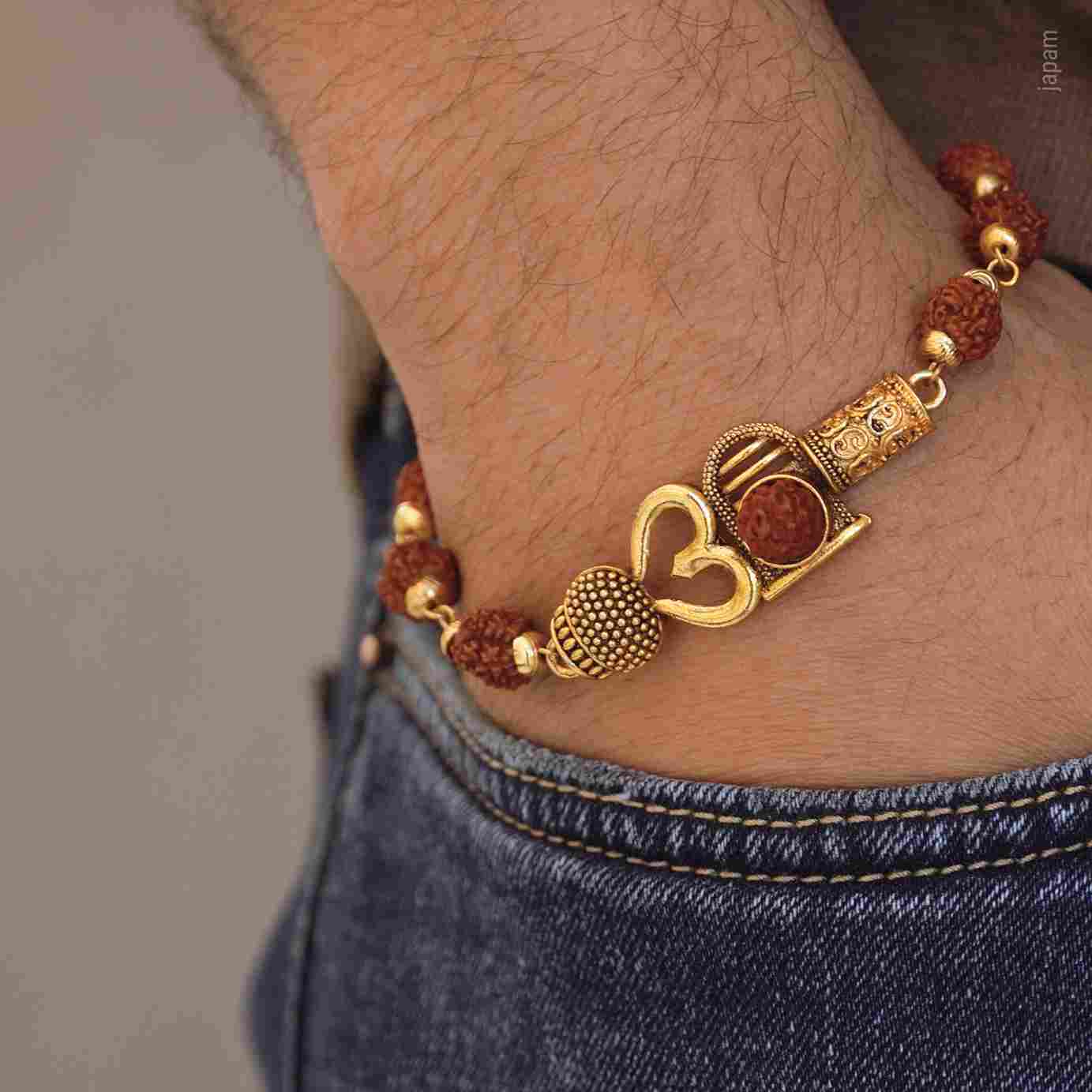 Gold Plated Om Rudraksha Bracelet For Men - Image 4