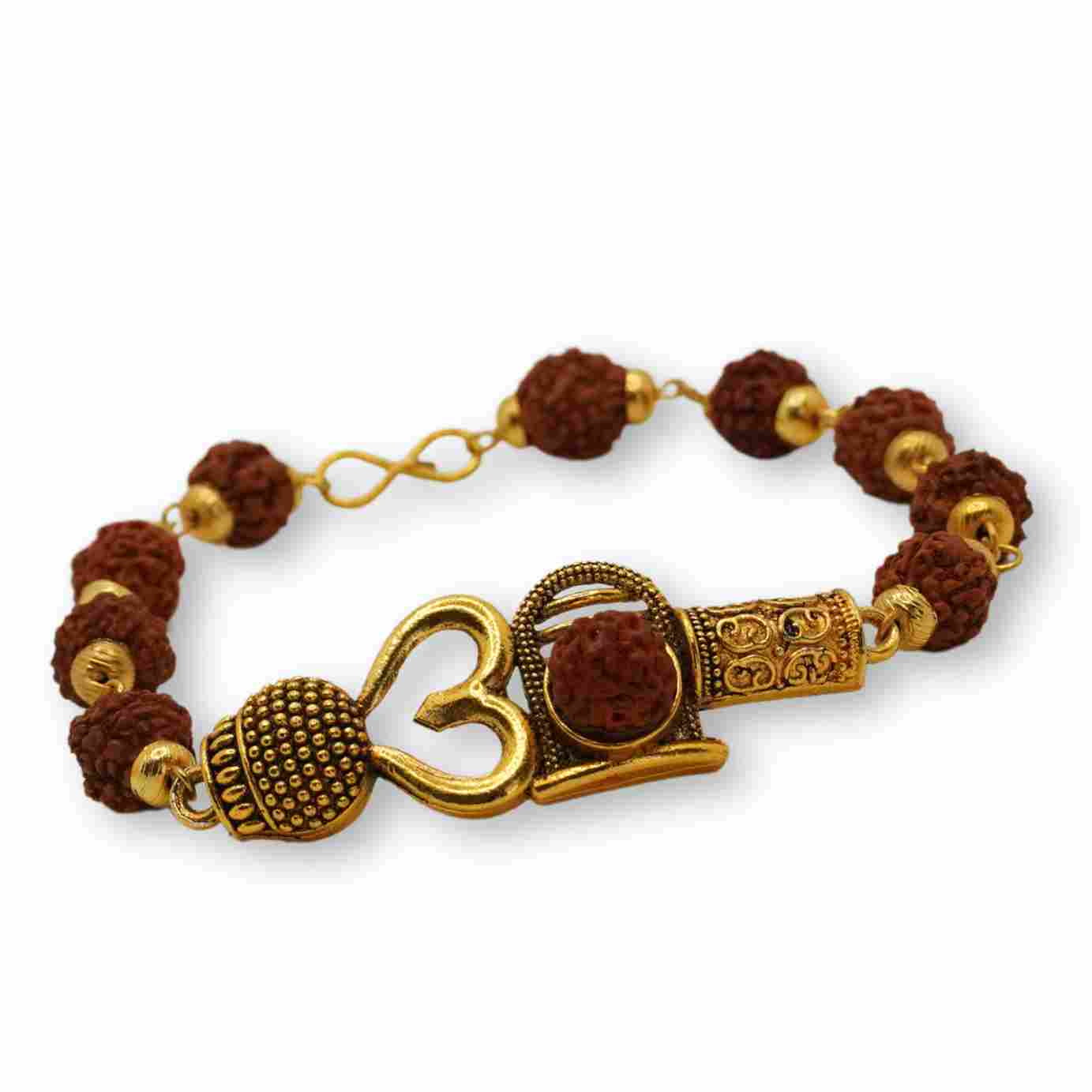 Gold Plated Om Rudraksha Bracelet For Men - Image 5