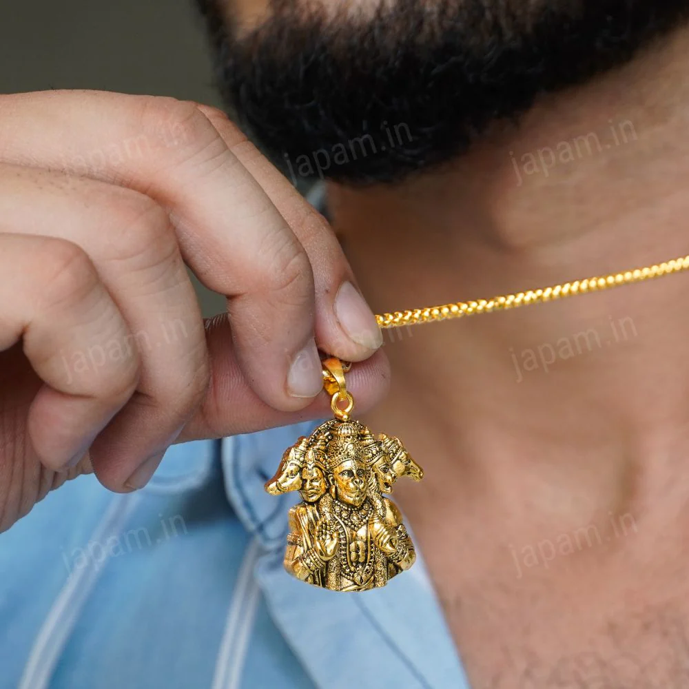 Gold Plated Panchmukhi Hanuman Ji Necklace & Bracelet Combo - Image 2