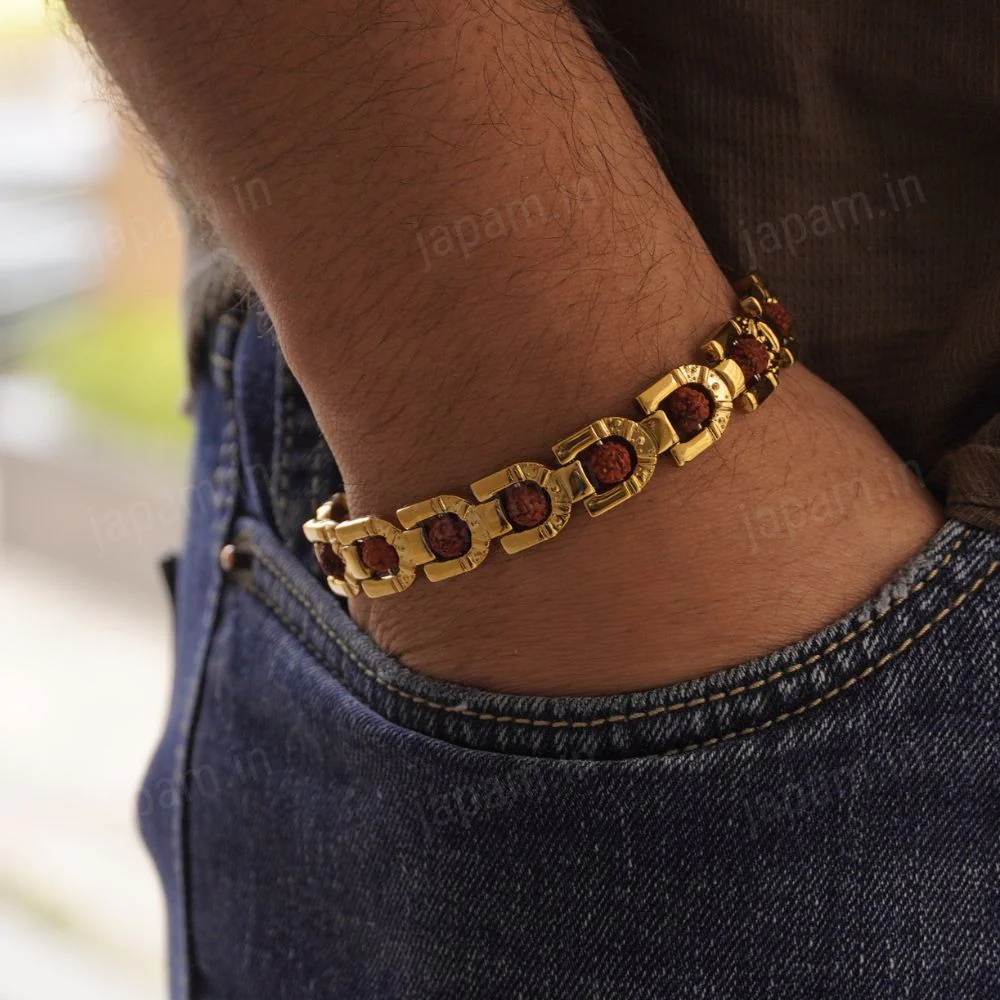 Gold Plated Prime Rudraksha Bracelet For Men - Image 2