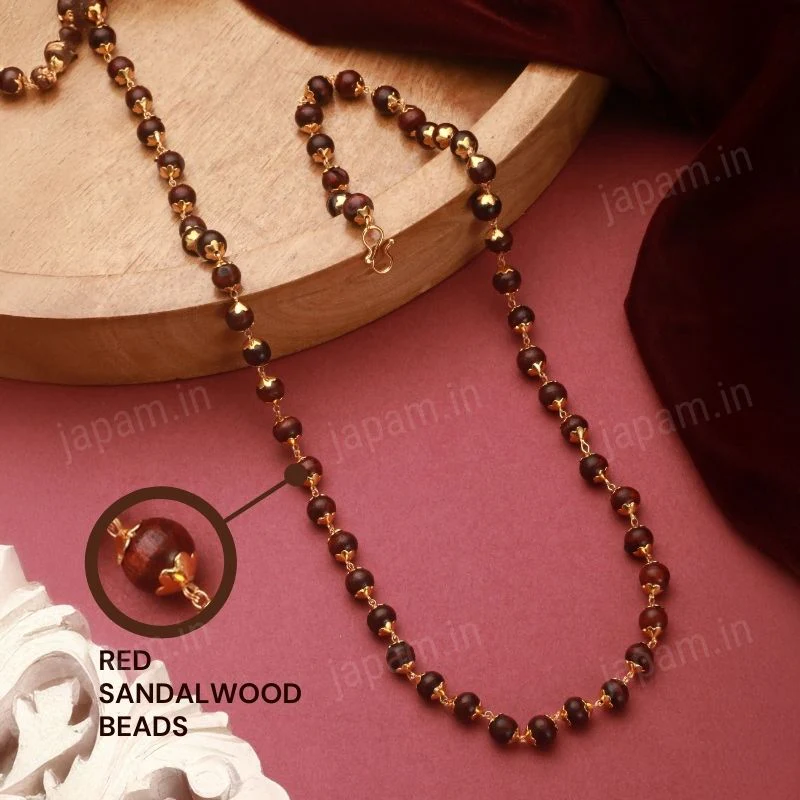 Gold Plated Authentic Red Sandalwood Mala - Image 2