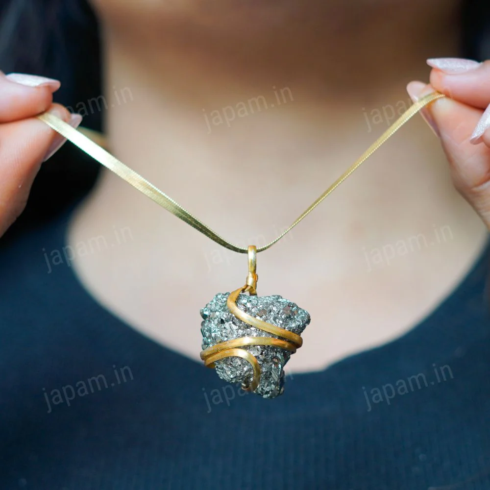 Gold Plated Raw Pyrite Stone Pendant - Image 2