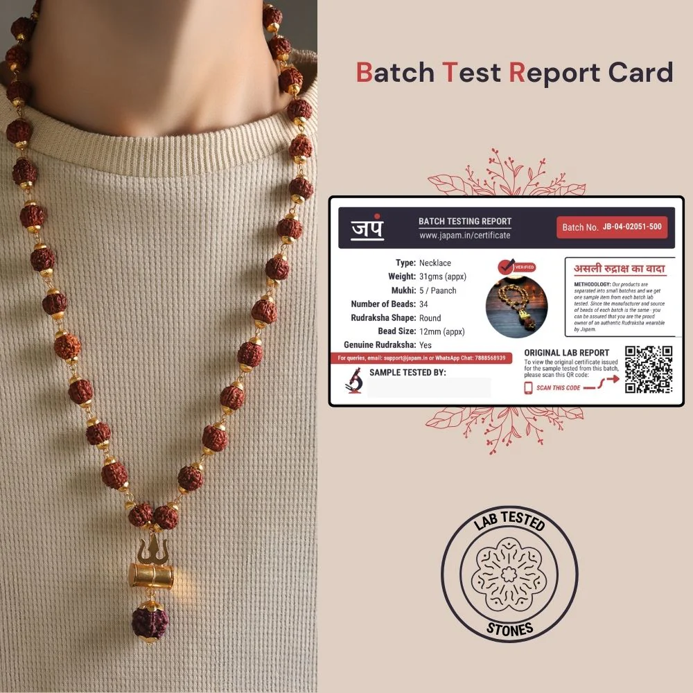 Gold Plated Rudraksha Trishool Necklace - Image 3