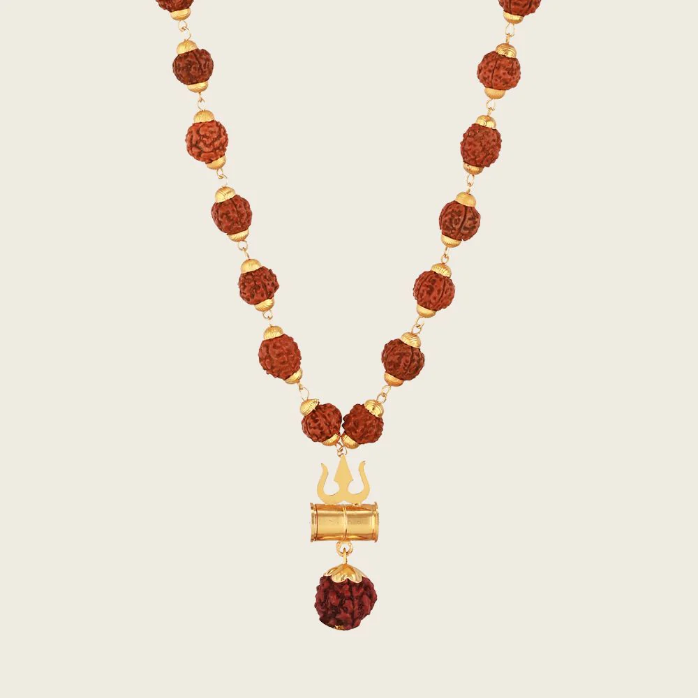 Gold Plated Rudraksha Trishool Necklace - Image 5