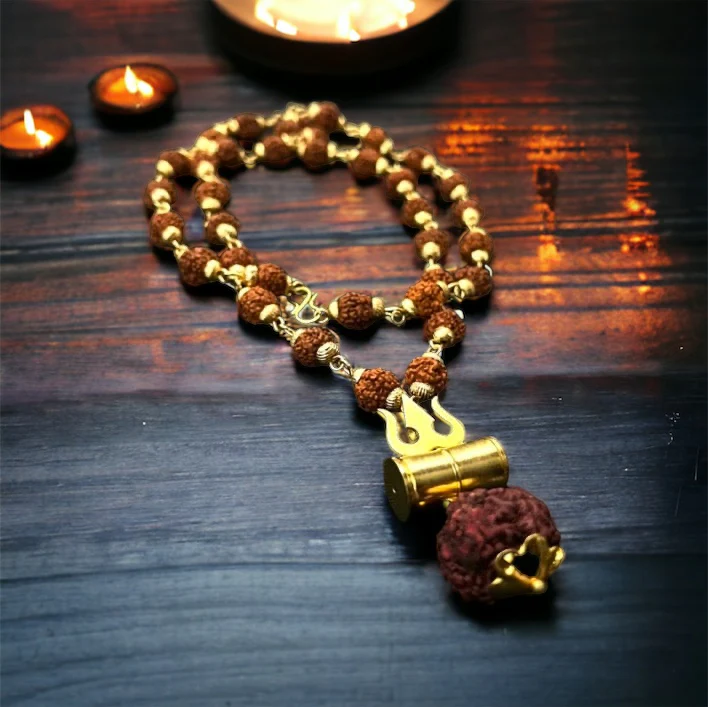 Gold Plated Rudraksha Trishool Necklace - Image 6