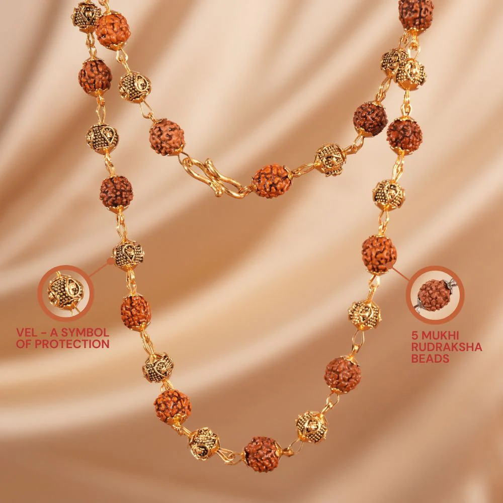 Gold Plated Rudraksha Vel Mala - Image 2