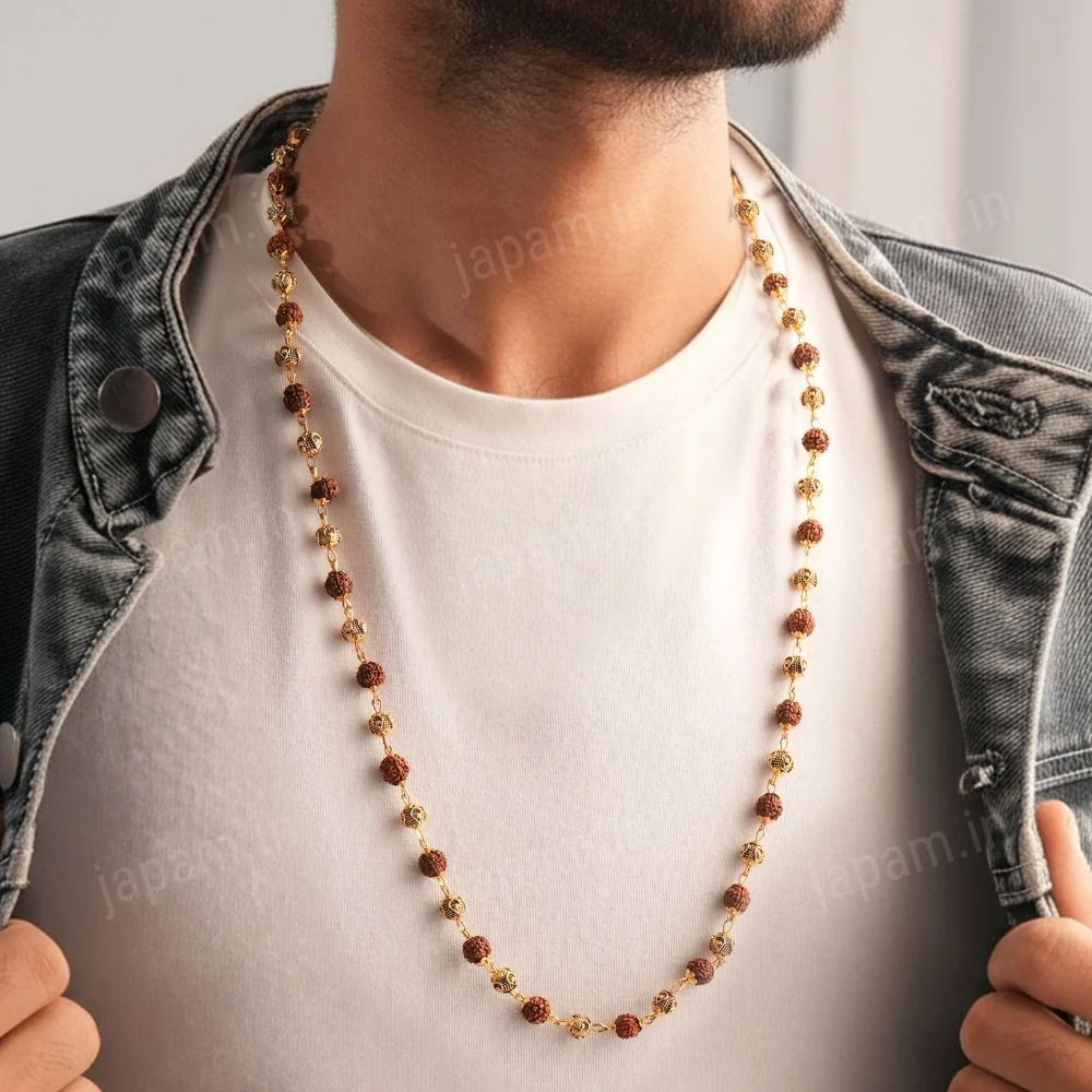 Gold Plated Rudraksha Vel Mala - Image 4