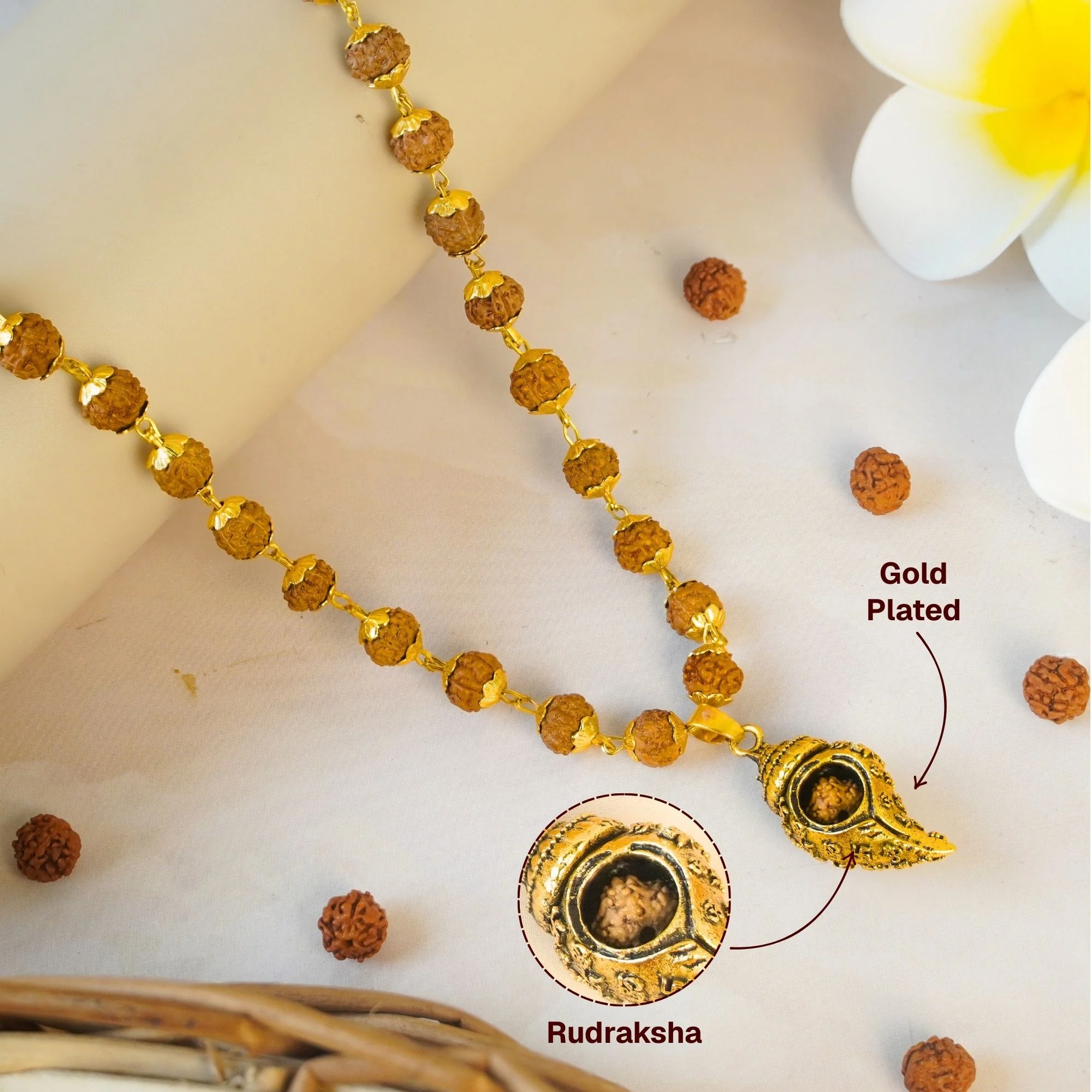 Gold Plated Shiv Shankh Rudraksha Mala - Image 2
