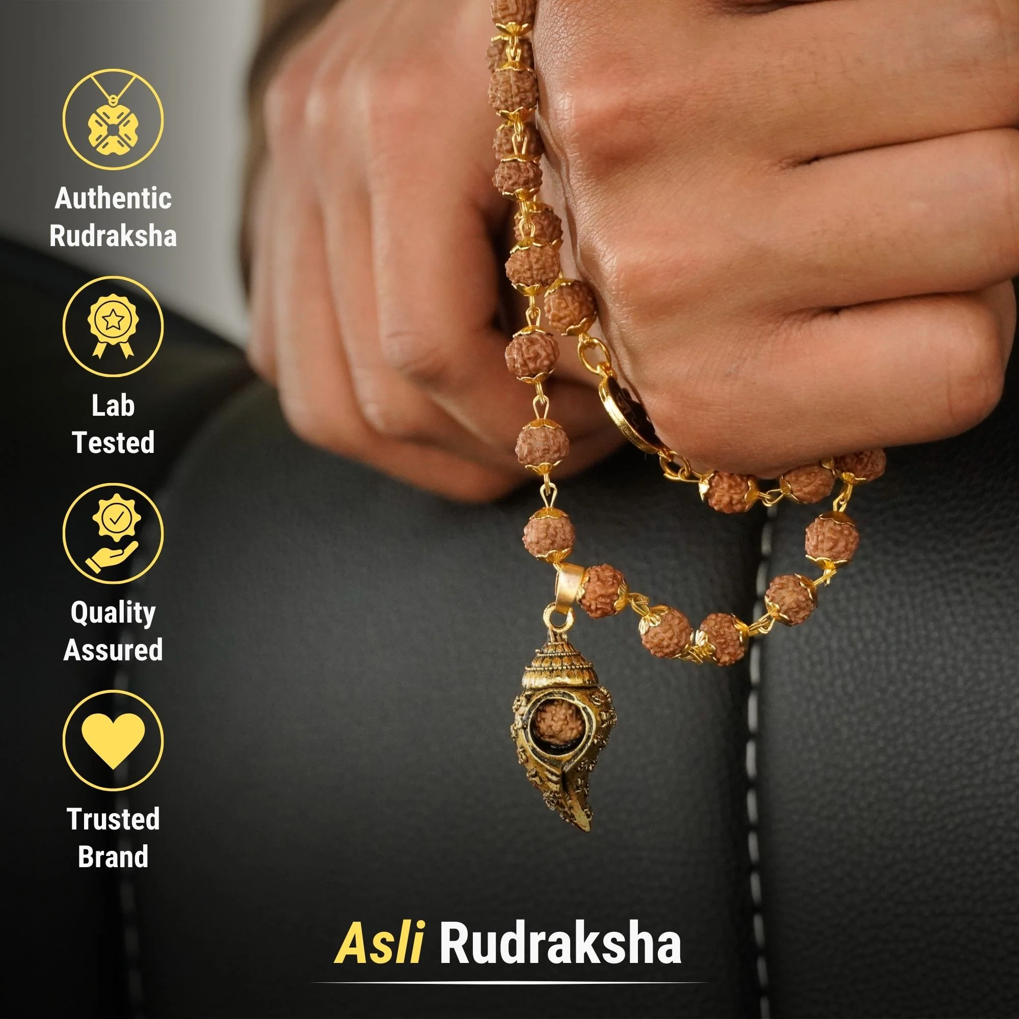 Gold Plated Shiv Shankh Rudraksha Mala - Image 3
