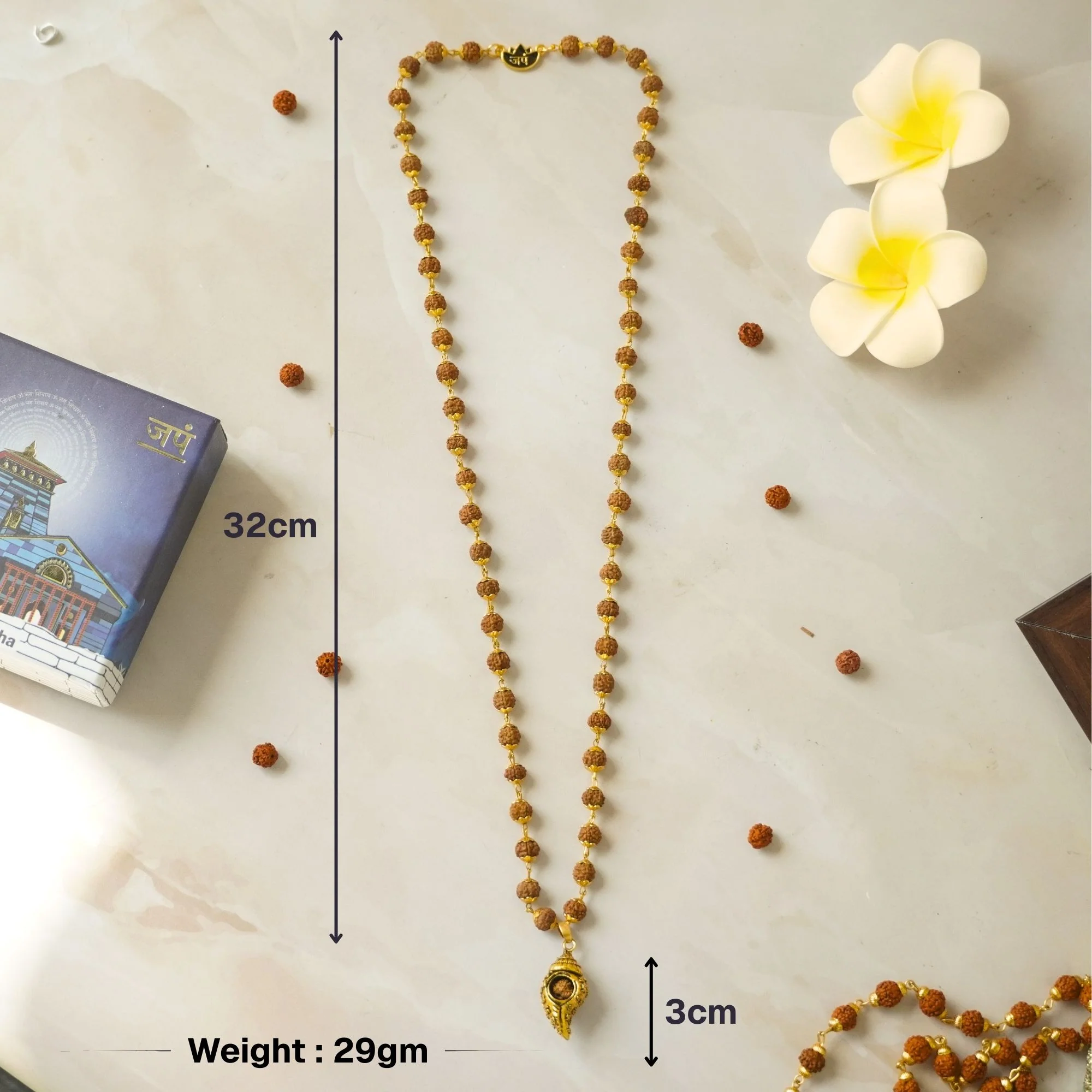 Gold Plated Shiv Shankh Rudraksha Mala - Image 5