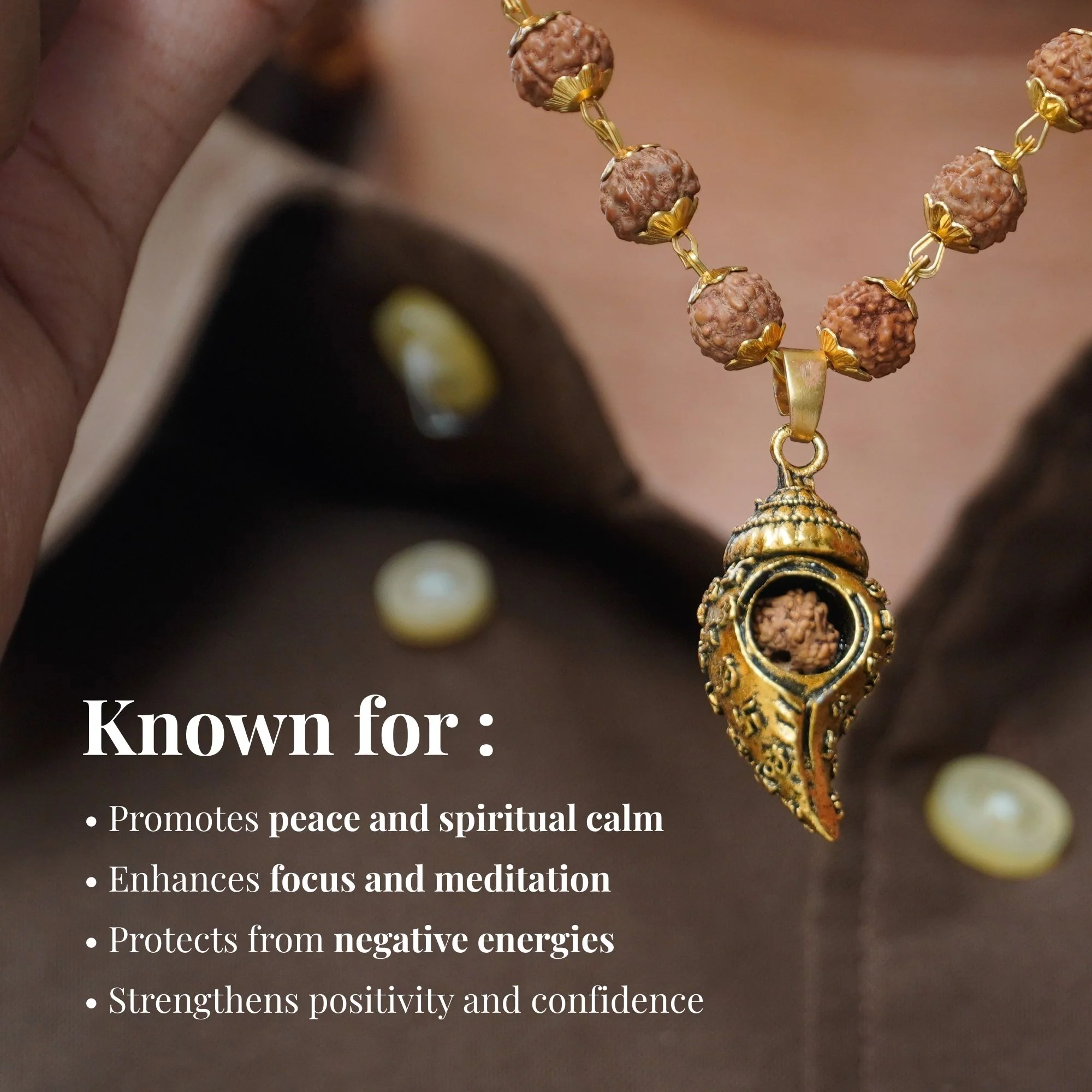 Gold Plated Shiv Shankh Rudraksha Mala - Image 7