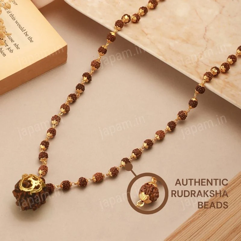 Gold Plated Shree Om Rudraksha Mala - Image 2