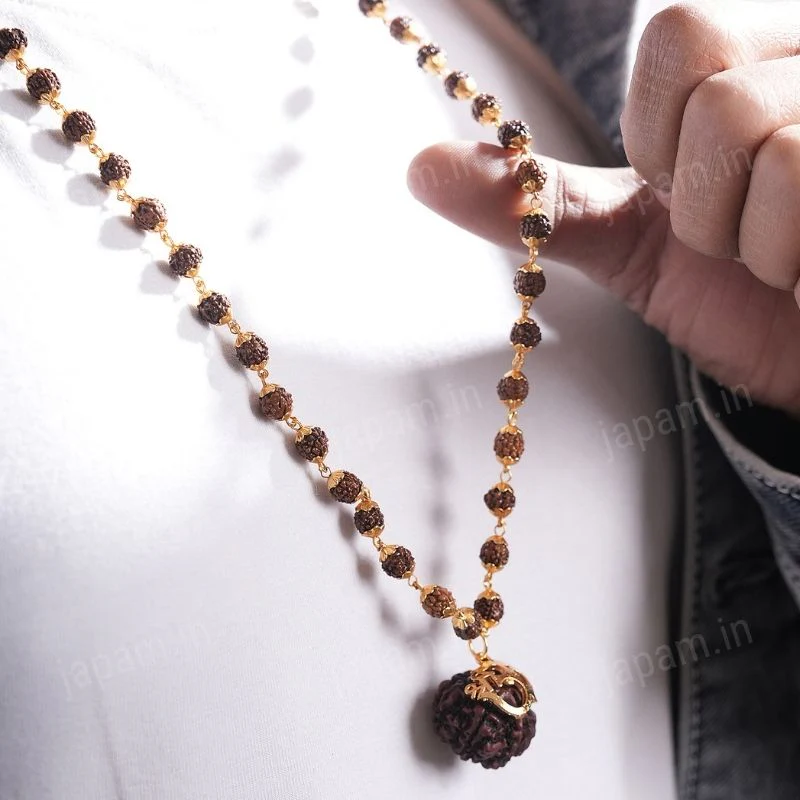 Gold Plated Shree Om Rudraksha Mala - Image 5