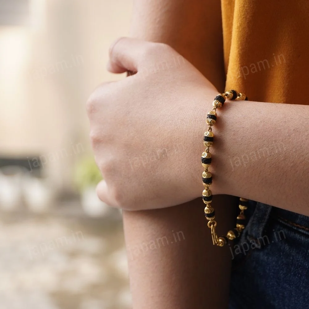 Gold Plated Black Grace Rudraksha Bracelet - For Women - Image 2