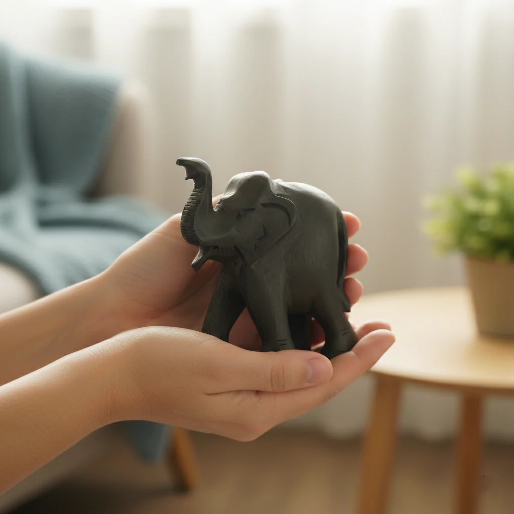 Hand Carved Karungali Elephant - Image 3