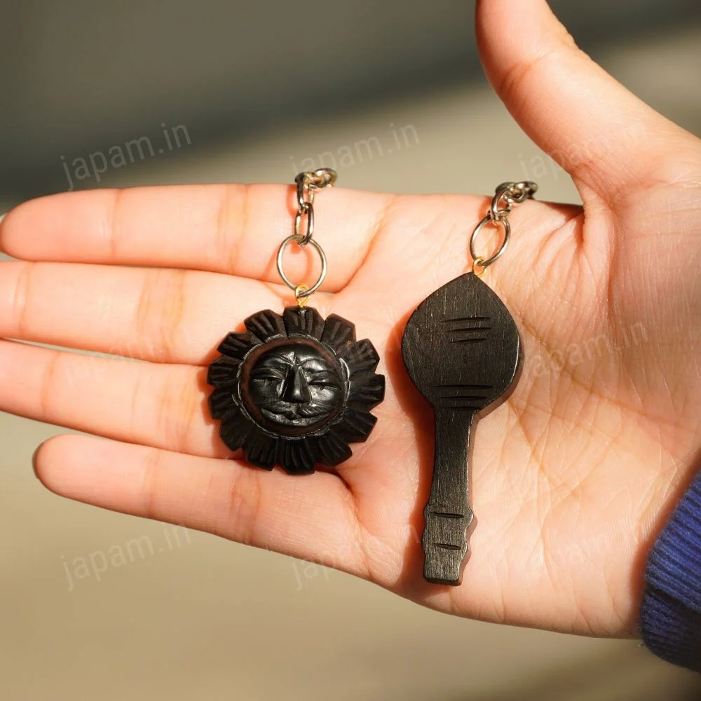 Karungali Vel & Surya Chhavi Keychain (Set of 2) - Natural Ebony Wood - Image 3