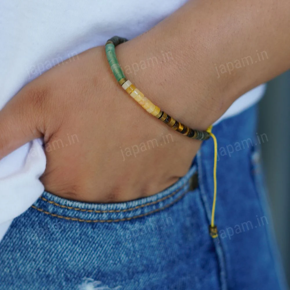Minimal Money Magnet Tie-Up Band - Pyrite, Tiger Eye, Citrine & Aventurine Beads - Image 2